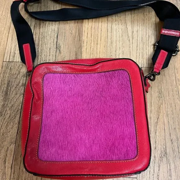 Meredith Wendell pink and red square pony hair square bag - Picture 2 of 9